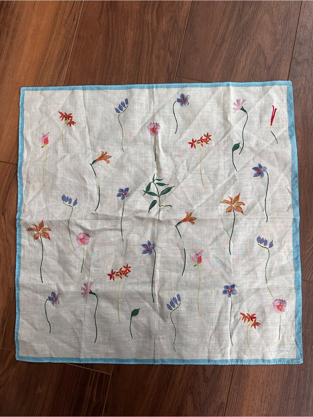 KEITA MARUYAMA VTG Floral Scarf Handkerchief Wildflower Cottagecore Bandana Blue